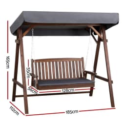 Wooden Swing Chair Garden Bench Canopy 3 Seater Outdoor Patio Furniture Hanging Porch Seat with Cushions Relaxation Rocking Chair for Garden Yard Balcony Terrace
