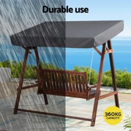 Wooden Swing Chair Garden Bench Canopy 3 Seater Outdoor Patio Furniture Hanging Porch Seat with Cushions Relaxation Rocking Chair for Garden Yard Balcony Terrace
