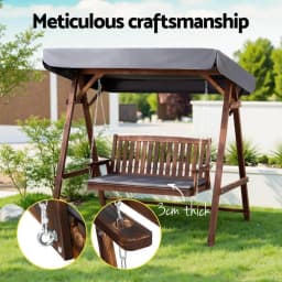 Wooden Swing Chair Garden Bench Canopy 3 Seater Outdoor Patio Furniture Hanging Porch Seat with Cushions Relaxation Rocking Chair for Garden Yard Balcony Terrace