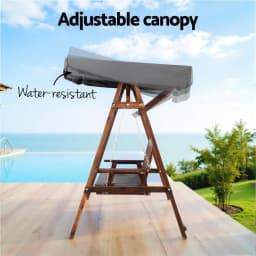Wooden Swing Chair Garden Bench Canopy 3 Seater Outdoor Patio Furniture Hanging Porch Seat with Cushions Relaxation Rocking Chair for Garden Yard Balcony Terrace