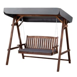 Wooden Swing Chair Garden Bench Canopy 3 Seater Outdoor Patio Furniture Hanging Porch Seat with Cushions Relaxation Rocking Chair for Garden Yard Balcony Terrace