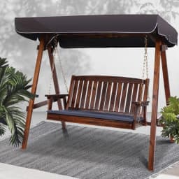 Wooden Swing Chair Garden Bench Canopy 3 Seater Outdoor Patio Furniture Hanging Porch Seat with Cushions Relaxation Rocking Chair for Garden Yard Balcony Terrace