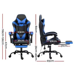 Ergonomic Gaming Office Chair with Adjustable Footrest Blue Massage Support