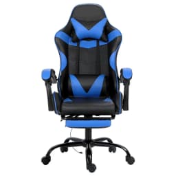 Ergonomic Gaming Office Chair with Adjustable Footrest Blue Massage Support