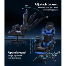 Ergonomic Gaming Office Chair with Adjustable Footrest Blue Massage Support