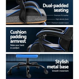 Ergonomic Gaming Office Chair with Adjustable Footrest Blue Massage Support