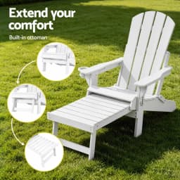 Folding Sun Lounger Adirondack Style Outdoor Lounge Chair HDPE Recliner with Footrest White