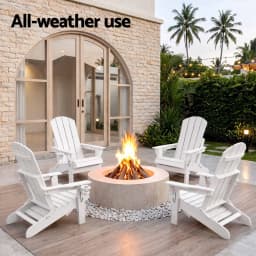 Folding Sun Lounger Adirondack Style Outdoor Lounge Chair HDPE Recliner with Footrest White