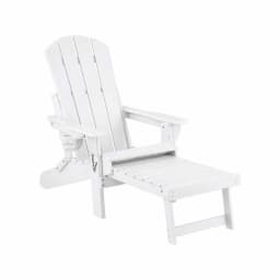 Folding Sun Lounger Adirondack Style Outdoor Lounge Chair HDPE Recliner with Footrest White