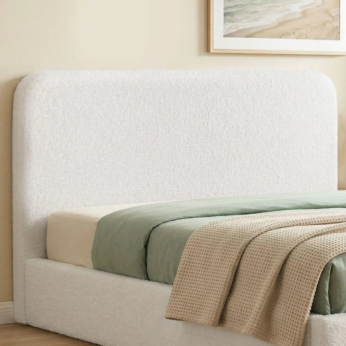 Queen Size Boucle Fabric Headboard Soft for bed Backrest Removable Washable Cover Vacuum Compressed No Assembly 172cm Wide