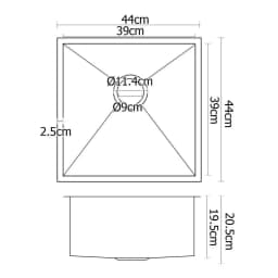 44x44CM Stainless Steel Kitchen Sink Single Bowl Silver Basin