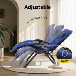 XL Blue Folding Zero Gravity Camping Lounger Reclining Outdoor Patio Chair Portable Adjustable Lounge Chair Furniture for Beach Garden Yard Pool