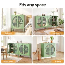 2 Pack Green Metal Sideboard Cabinet with Mesh Doors Cupboard Storage Cabinet for Home Living Room Dining Room