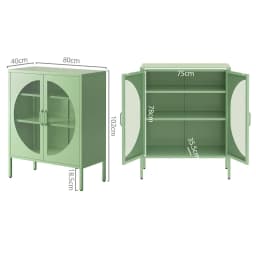2 Pack Green Metal Sideboard Cabinet with Mesh Doors Cupboard Storage Cabinet for Home Living Room Dining Room