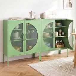2 Pack Green Metal Sideboard Cabinet with Mesh Doors Cupboard Storage Cabinet for Home Living Room Dining Room