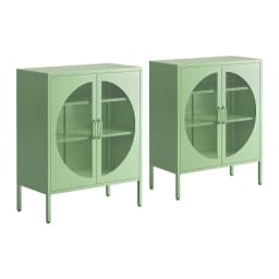 2 Pack Green Metal Sideboard Cabinet with Mesh Doors Cupboard Storage Cabinet for Home Living Room Dining Room