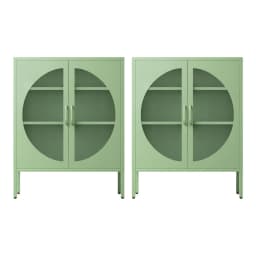 2 Pack Green Metal Sideboard Cabinet with Mesh Doors Cupboard Storage Cabinet for Home Living Room Dining Room