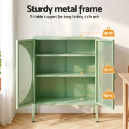 2 Pack Green Metal Sideboard Cabinet with Mesh Doors Cupboard Storage Cabinet for Home Living Room Dining Room