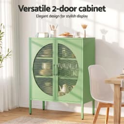 2 Pack Green Metal Sideboard Cabinet with Mesh Doors Cupboard Storage Cabinet for Home Living Room Dining Room