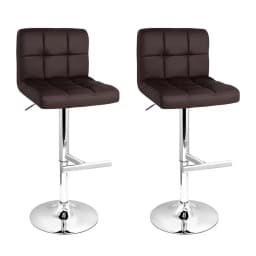2x Brown Leather Gas Lift Bar Stools Modern Adjustable Kitchen Counter Chairs