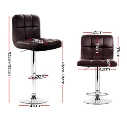 2x Brown Leather Gas Lift Bar Stools Modern Adjustable Kitchen Counter Chairs