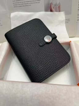 Premium Full Grain Leather Wallet Women Black Pebbled Compact Card Holder Coin Purse French Style Real Leather Snap Closure