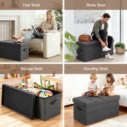 Foldable Storage Ottoman Foot Stool Rest Seat for Living Room Bedroom Entryway Heavy Duty Space Saving Home Organizer Bench