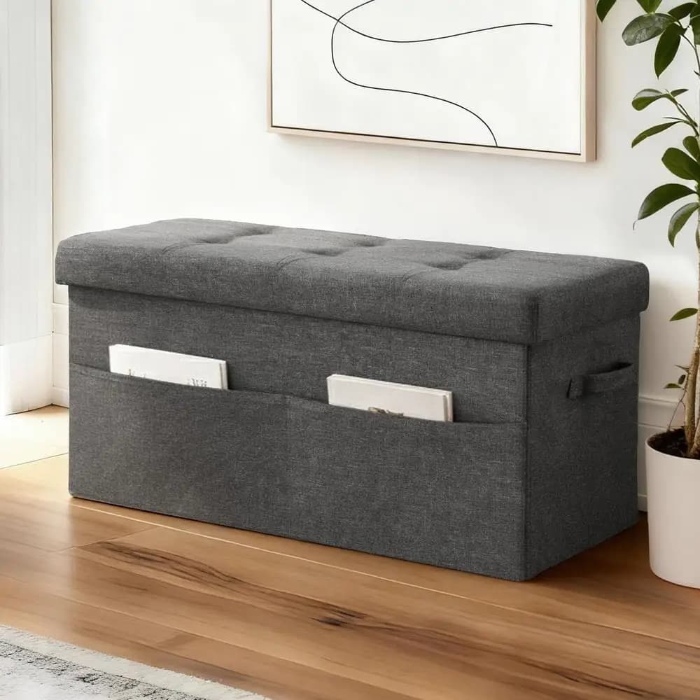 Foldable Storage Ottoman Foot Stool Rest Seat for Living Room Bedroom Entryway Heavy Duty Space Saving Home Organizer Bench