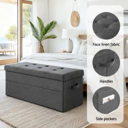 Foldable Storage Ottoman Foot Stool Rest Seat for Living Room Bedroom Entryway Heavy Duty Space Saving Home Organizer Bench
