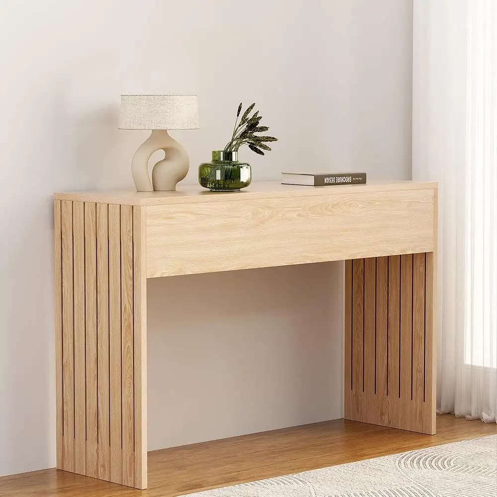 Fluted Pine Console Table 120CM Narrow Hallway Entryway Storage Table Modern Minimalist Wooden Accent Table