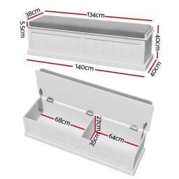 140cm Fluted Grey Storage Ottoman Blanket Box Upholstered Bedroom Bench With Hinged Lid