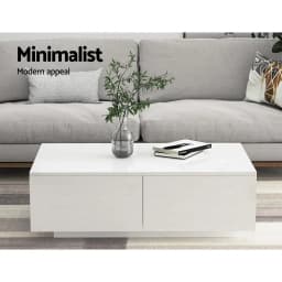 White Rectangular Coffee Table with 4 Storage Drawers Modern Living Room Center Table for Home Office Use