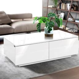 White Rectangular Coffee Table with 4 Storage Drawers Modern Living Room Center Table for Home Office Use