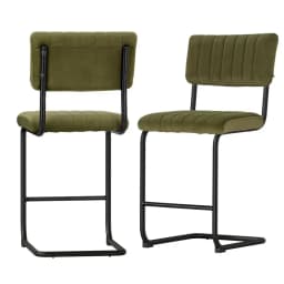 2 Pack Velvet Green Bar Stools Upholstered Counter Height Chairs Modern Kitchen Island Seating with Backrest and Footrest
