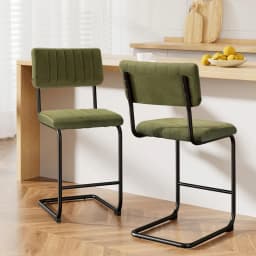 2 Pack Velvet Green Bar Stools Upholstered Counter Height Chairs Modern Kitchen Island Seating with Backrest and Footrest