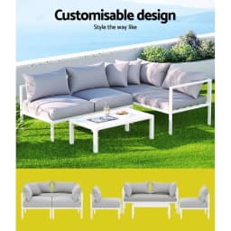 4 Seater Outdoor Sofa Set Aluminium Lounge Furniture Garden Patio Conversation Set with Cushions