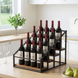 4 Tier Freestanding Wine Rack Tabletop Countertop Bottle Holder for 16 Bottles Black Wood Rack