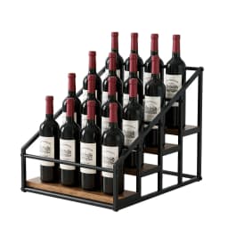 4 Tier Freestanding Wine Rack Tabletop Countertop Bottle Holder for 16 Bottles Black Wood Rack
