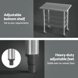 Stainless Steel Kitchen Work Bench with Wheels 91x61cm Heavy Duty Utility Table for Home and Commercial Use