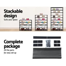 50 Pair 10 Tier Stackable Shoe Rack Cabinet Black Space Saving Storage Organizer
