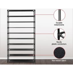 50 Pair 10 Tier Stackable Shoe Rack Cabinet Black Space Saving Storage Organizer