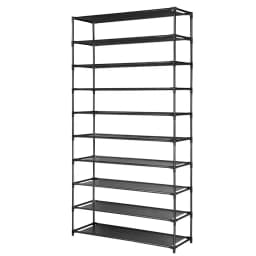 50 Pair 10 Tier Stackable Shoe Rack Cabinet Black Space Saving Storage Organizer