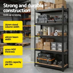 Heavy Duty Garage Shelving 1600x800mm Warehouse Storage Rack Adjustable Steel Black