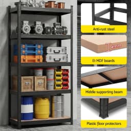 Heavy Duty Garage Shelving 1600x800mm Warehouse Storage Rack Adjustable Steel Black