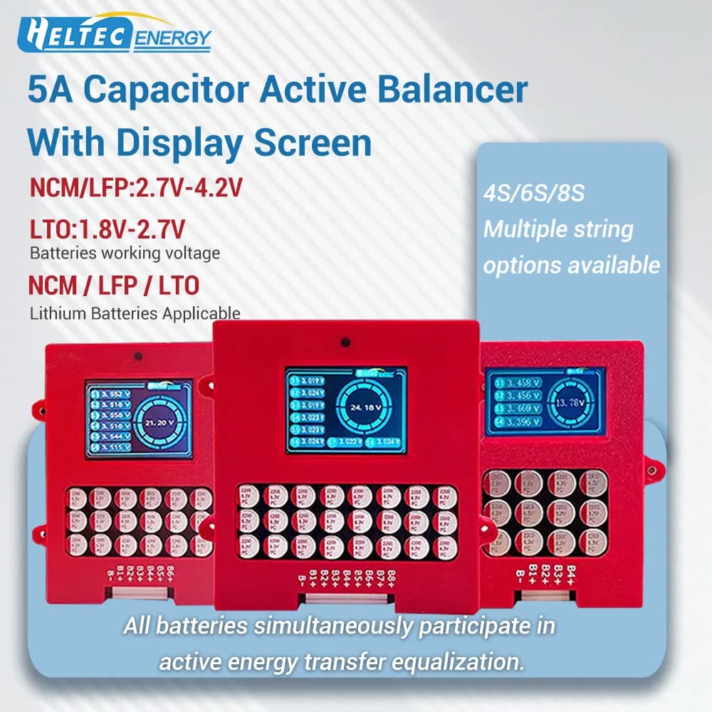 Heltec 6S Active Battery Balancer 5A High Current Lithium Battery Voltage Display Equalizer 8S Full Group Energy Transfer Equalizer 0.01V Precision Balance Over Discharge Protection, Low Voltage Sleep for LTO Lithium Battery Pack