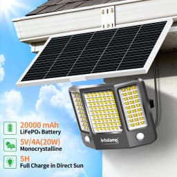 Intelamp Top Brand Long Battery Life 20000mAh Outdoor Solar Flood Lights 3 Colors With Super Large Solar Panel 3 Motion Sensors 4 Modes Solar Security Light For Yard Garage Driveway Backyard Farm