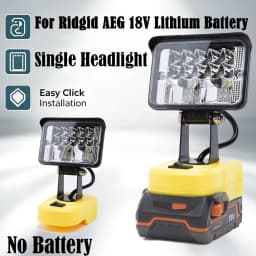 1pcs Portable LED Work Light Compatible with For Ridgid AEG 18V Lithium-ion Battery W/USB Port Outdoor Emergency Lighting for Workshop Camping Cordless Rotatable Single Head Lamp(NO Battery)