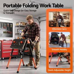 Portable Folding Work Table 454kg Heavy Duty Adjustable Workbench for Garage Workshop Construction Projects