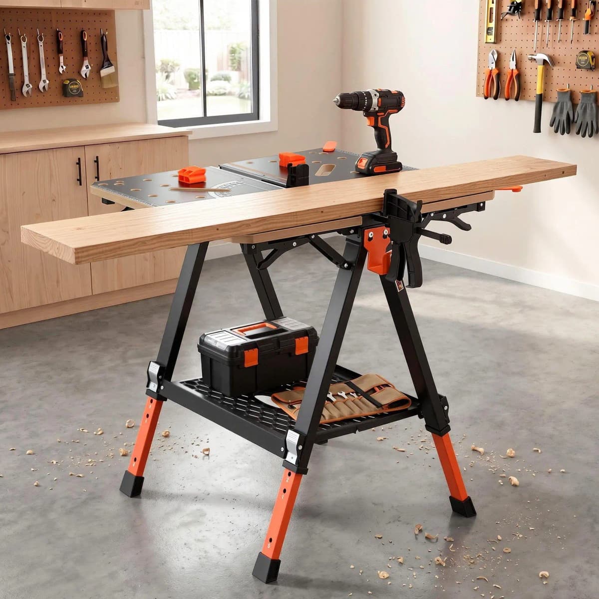 Portable Folding Work Table 454kg Heavy Duty Adjustable Workbench for Garage Workshop Construction Projects