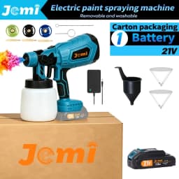 Jemi Tool Brushless Electric Spray Gun, 21V Lithium Battery Portable Home Paint Sprayer, 1/2 Battery and Quick Charger, 1000ml Paint Container, Suitable for Home Decoration, Furniture Refurbishment and Handicraft Painting.